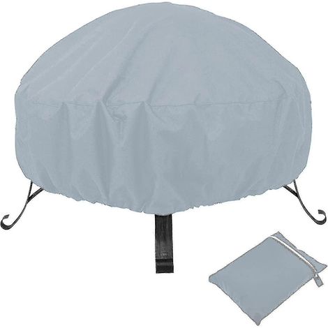 Housse ronde pour foyer extérieur, imperméable et réutilisable, avec cordon de serrage (122 x 46 cm, grise) (1/5)