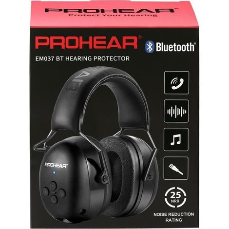 PROHEAR 037 Bluetooth Casque Anti Bruit,Musique Protection Auditive Rechargeable avec Sac Transport - Noir