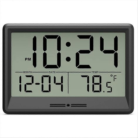 Horloge murale numérique à piles, petite horloge murale de 20 cm avec grand affichage de la température et de la date, pour la maison et le bureau. (1/5)