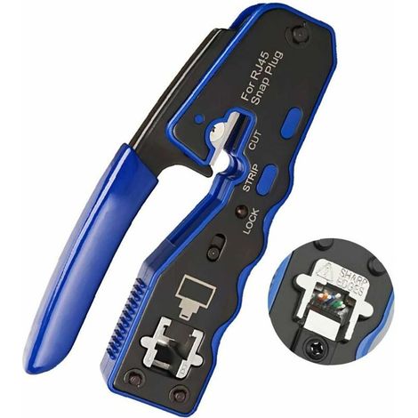 Pince à sertir Outil pour connecteurs RJ45 8P Cristal Fil Fin rabattement Pass Through Décapant Pince câble sertisseuse,