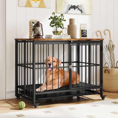 Caisse pour Chien Pliable avec Plateau Amovible Niche Solide Résistante aux Morsures avec Porte& Roulettes Verrouillables 976475cm Noir (1/2)