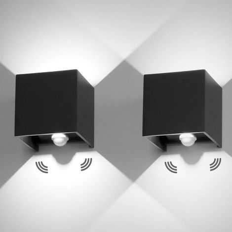 12W LED Applique Murale Avec Détecteur De Mouvement 2 Pièces Éclairage mural 6000K Avec Angle de Faisceau Réglable Exterieur/Interieur Lampe Murale Up and Down Lampe IP65 Etanche (1/5)