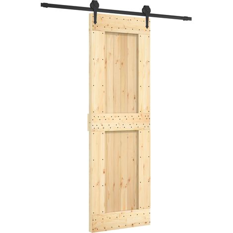 Sliding Door Natural and Black 70 x 210 cm Solid Pine Wood vidaXL (1/5)