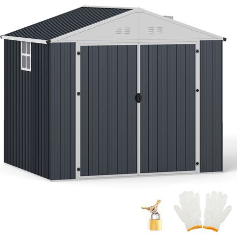 Abri de Jardin Extérieur en Acier Galvanisé, 238 x 193 x 208 cm Abri de Rangement à Outils avec Toit Incliné et Aérations, Double Porte Verrouillable (1/5)