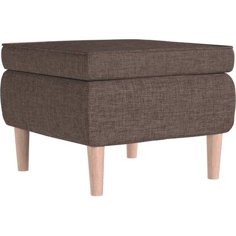 Sgabello poggiapiedi con gambe in legno e tessuto color tortora DEC026321