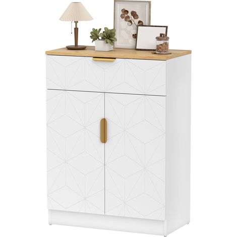 Sideboard Storage Cabinet, Modern Storage Cupboard with Drawer Adjustable Shelf for Living Room, Kitchen, Dining Room, Entryway, White (1/5)