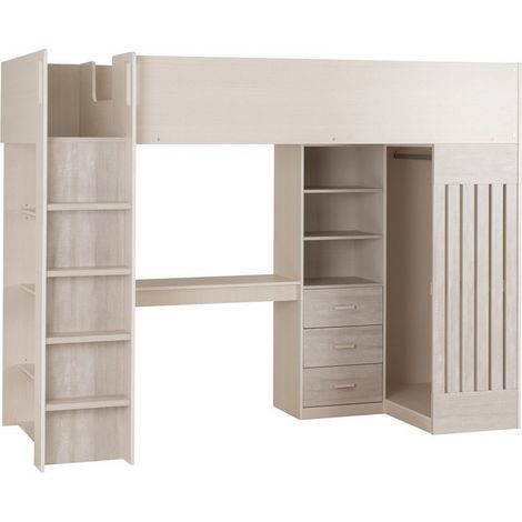 Jupiter High Sleeper Bed - L108.5 x W235 x H180.5 cm - White/Grey (1/4)
