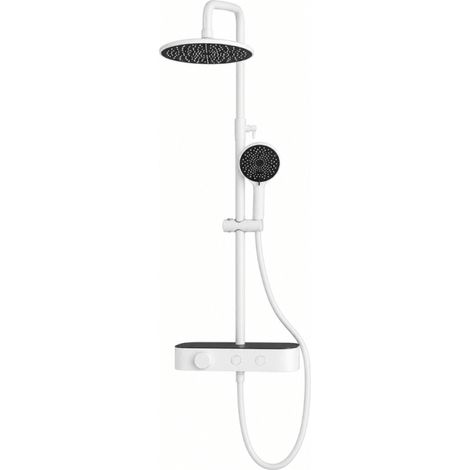 Columna de ducha termostática KINEDO Aquanova con pulsadores blanco mate y estante de cristal (1/5)
