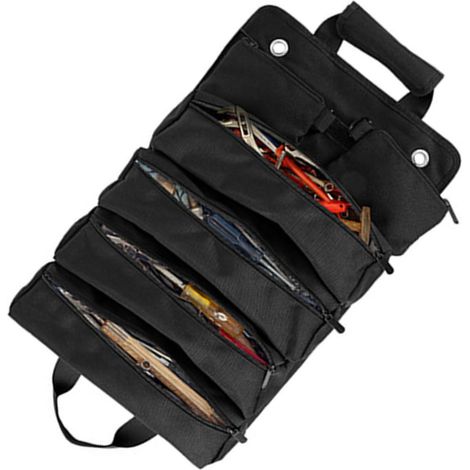 Werkzeugtasche zum Aufrollen, Organizer aus Oxford-Gewebe, ergonomischer Griff, tragbar, für Heimwerkerarbeiten, Schwarz (1/5)