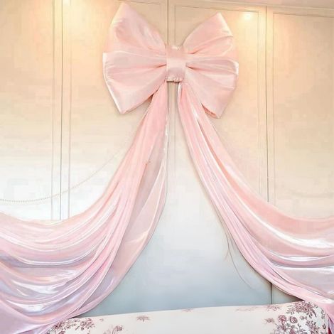 Grand nœud décoratif rose, nœud en soie glacée, cadeau de décoration murale, adapté aux mariages et célébrations, 80x60 cm (avec 4 mètres de queue) (1/5)