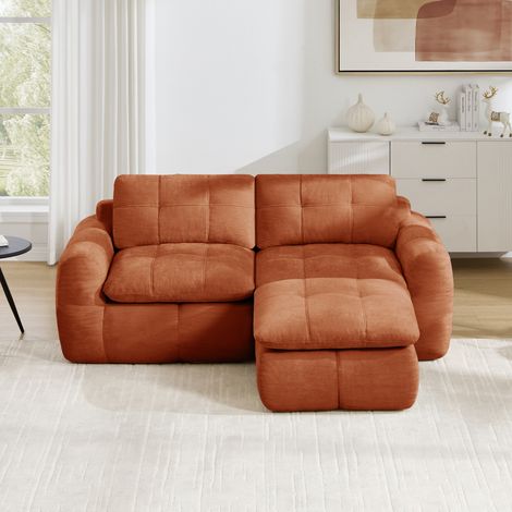 Canapé d’angle modulable 194x160x68 cm en chenille orange avec ottoman, petit espace – MEUBLIV (1/5)