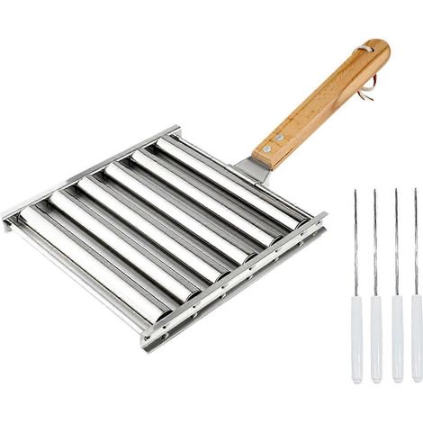 Hot-Dog-Roller mit Holzgriff und 4 Hot-Dog-Spießen