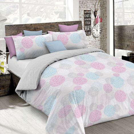 Parure de housse de couette SANS REPASSAGE - Ensemble housse de couette - Lit 1,5 place, Microfibre - Housse 200x200 cm + Rabat et 1 taie d'oreiller 50x80 cm (1/5)