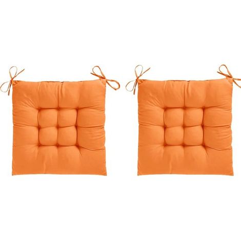 2 orangefarbene Esszimmerstuhlkissen mit Schleifen, bequeme quadratische Sitzkissen (40 x 40 cm) für Küche, Wohnzimmer und Garten (1/5)