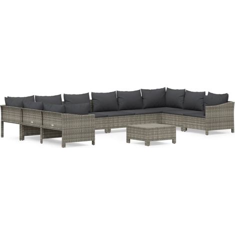 Maison Exclusive - 11-tlg. Garten-Lounge-Set mit Kissen Grau Poly (1/5)