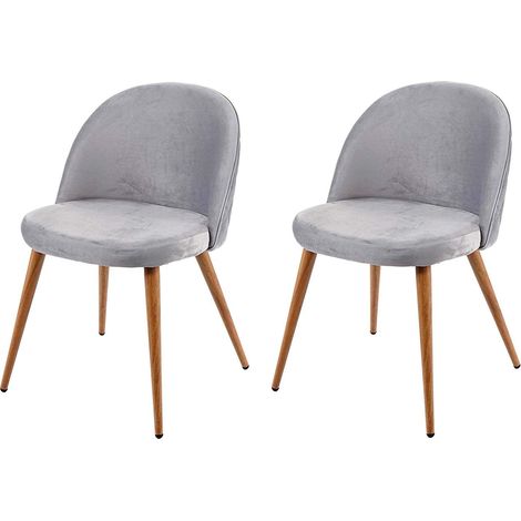 Lot de 2 chaises de salle à manger tissu velours gris clair en bois style rétro CDS04418 (1/5)