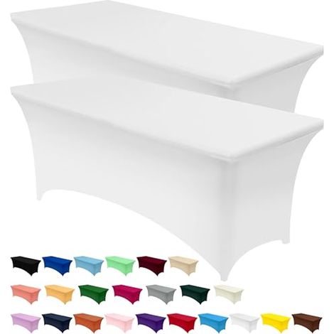 Mantel elástico de poliéster y elastano (183 cm), lavable a máquina y antiarrugas (juego de 2, blanco)