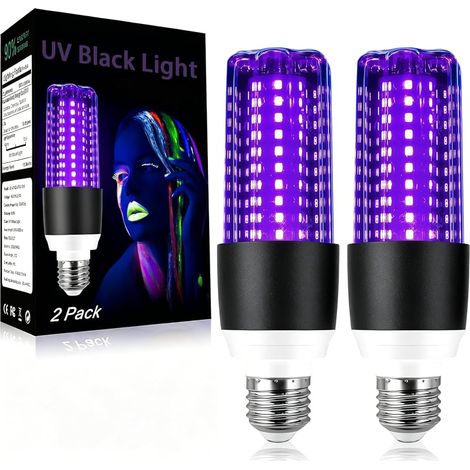Lot de 2 Ampoule Lumiere Noire E27 15W, 395-400nm UVA, Lumiere Noire Ampoule, Ampoule UV Black Light pour Peinture Corporelle, Halloween, Bar, Fête, Discothèque (1/5)