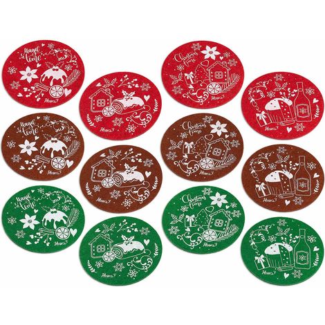 Sottobicchieri di Natale in panno con stampa natalizia, set da 18 pezzi, Ø 12 cm