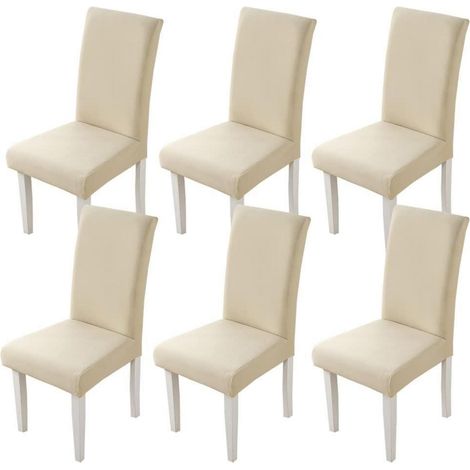 Stuhlhussen 6er Set, Stretch, abnehmbar, waschbar, für Esszimmerstühle, Beige (1/5)
