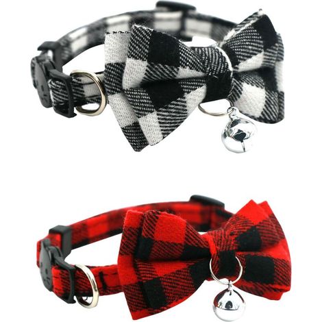 2 Pcs Nœud Papillon Chat, Collier Chaton, Collier pour Chat, Collier Chat Anti Étranglement, Cat Collar, Kitten Collar, Collier pour Chat avec Clochette Et Nœud Papillon