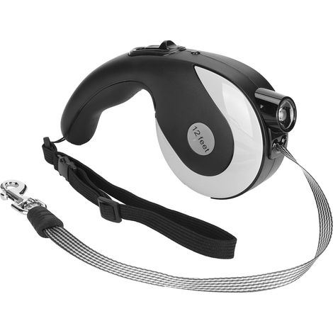 Einziehbare Hundeleine mit rutschfestem Griff, LED-Licht und Metallhaken (schwarz und grau) (1/5)