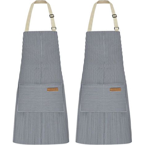 Tabliers à fines rayures bleues, 6875cm, lot de 2, tabliers à tour de cou ajustable pour restaurants et cuisines. (1/5)