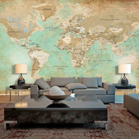 Fotomurale XXL - Turquoise World Map II - 500x280 (1/4)
