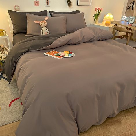 Gewaschene Baumwoll-Bettwäsche im Uni-Ins-Stil – 4-teiliges Set mit Spannbettlaken für 180x200 cm Bett, Zweifarbig in Hellgrau und Dunkelgrau-lsw