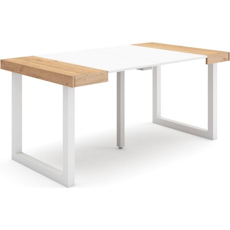 Skraut Home - Ausziehbarertisch, Multifunktionaler ausziehbarer, 160, Für 8 Gäste, Massivholz Beine, Moderner Stil, Eiche und weiß (1/5)