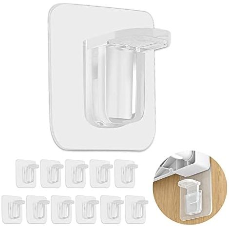 Clear Plastic Adhesive Holder for Closet, Kitchen Shelf, Bookcase, Cabinet, Bathroom, Room Divider (Upgraded Shelf Holder) (1/5)