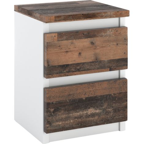Weißer Vintage-Nachttisch, 30 cm, 2 Schubladen, alter Schlafzimmer-TV-Tisch