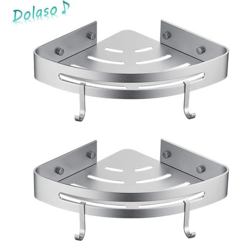 Eckduschablage aus Aluminiumlegierung in Luftfahrtqualität – Kein Bohren erforderlich – Tragkraft 18 kg – 2 Ablagen mit Haken und Abflusslöchern – Zqyrlar