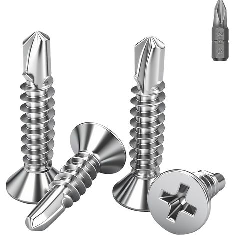 20 Pièces Vis Autoperceuses Métal M4.8x100mm Inox 410,Tête Fraisée Plate Cruciforme, Autotaraudeuses avec Embouts pour Fixation Bois, Tôle et Plastique (1/5)