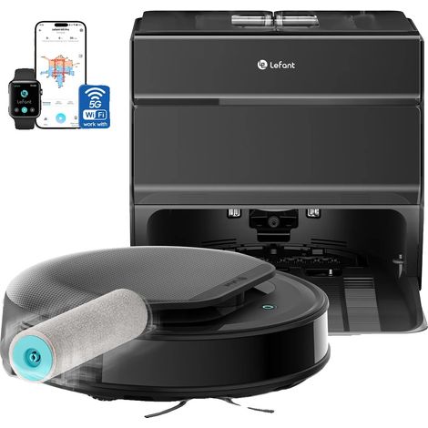 Aspirateur Robot, 18000 Pa d'Aspiration, Système de Mop Intelligent, M5 Noir (1/2)