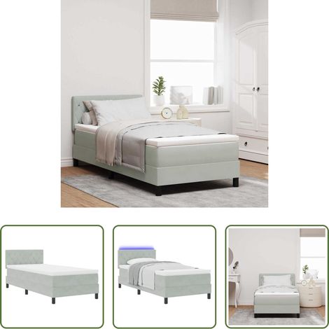 Lits modernes - Lit à ressort LED avec matelas Gris clair 90 x 190 cm Velours (1/5)