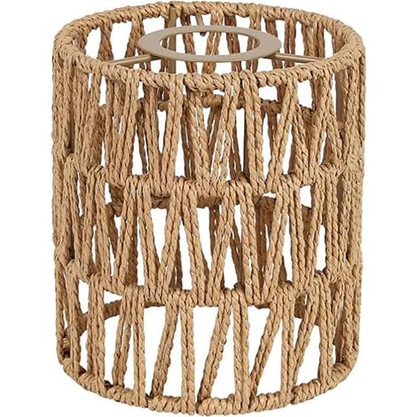 Abat-jour vintage - Abat-jour bohème de remplacement - Hauteur : environ 14,9 cm - Abat-jour pour lampe de plafond - Abat-jour cylindrique tissé - Convient aux lampadaires, lustres et appliques murale (1/5)