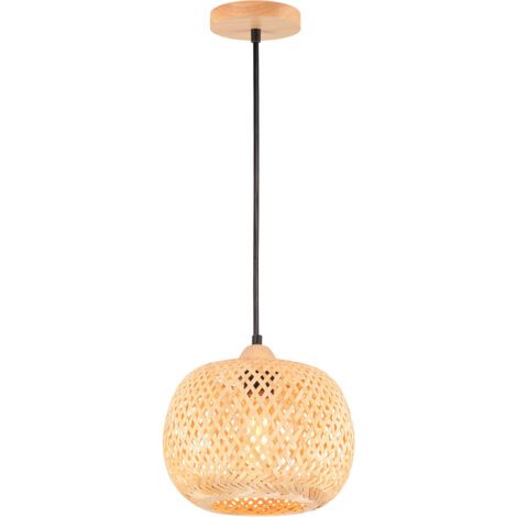 royaluxe- Suspension luminaire en bambou tissé 25cm – Abat-jour vintage pour restaurant, salon, cuisine, café – Douille E27, 220V CA – Norcks
