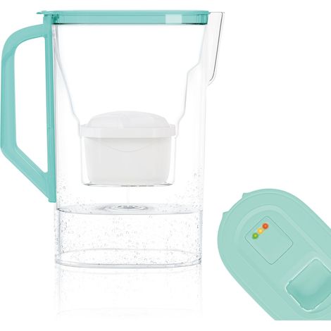 Carafe filtrante 2.7l, carafe eau filtrante avec compteur LED, carafes filtrantes porte de réfrigérateur, charbon filtre eau, carafe d'eau avec filtre, BPA FRE, Menthe (1/5)