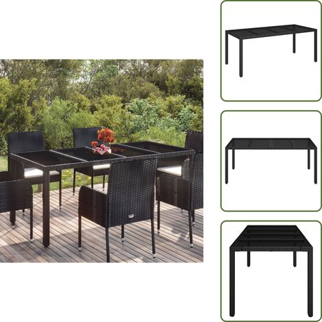 Tavolo in rattan - vidaXL Tavolo da Giardino Piano in Vetro Nero 190x90x75 cm Polyrattan - Tavolo in acciaio