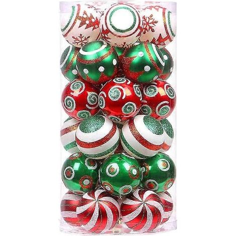 30 boules de Noël rouges, vertes et blanches à suspendre, 6 pièces (1/5)
