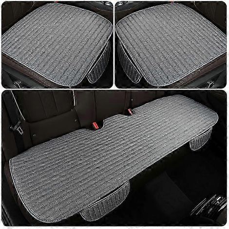 Housse de siège auto en lin, coussin d'été antidérapant, universel, respirant, pour sièges avant et arrière, protection de siège auto, lot de 3 pièces, gris, SZRH A-GB (1/5)