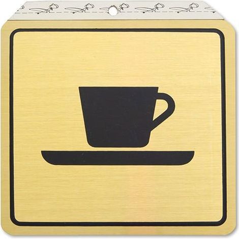 DUVER placa aluminio oro 120x120mm taza , Placa de aluminio con símbolo de café para poner en pared o puerta. Es una placa de aluminio en acabado dorado que representa una taza,