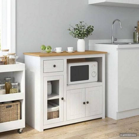 Buffet Micro-ondes Panama, Blanc et Couleur Cire d'Abeille (1/5)