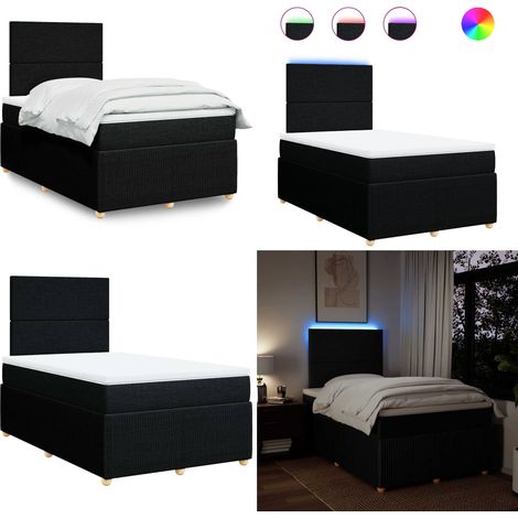 vidaXL Sommier à lattes de lit avec matelas Noir 120x200 cm Tissu (1/5)