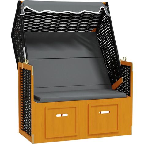 Strandkorb avec auvent Chaise longue avec auvent Résine tressée et bois solide Anthracite 49327 (1/5)