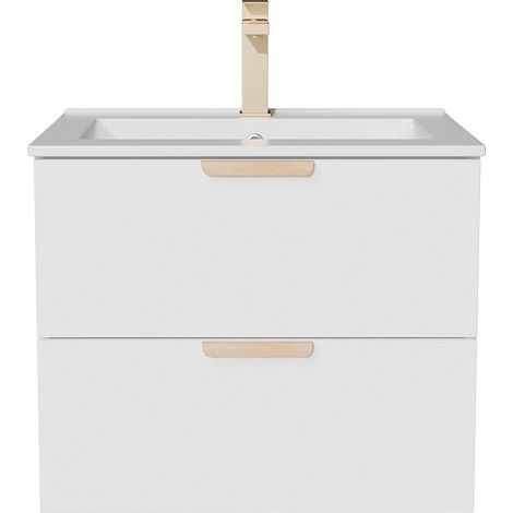 Mobile bagno sospeso con lavabo da incasso e rubinetto Bianco L60 cm – AVORELI (1/4)