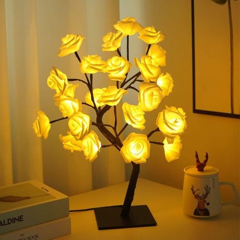 Rose Light Cadeau de Fête des Mères Décoration 24 LED Rosier Lumière Cadeau pour Maman Fleurs Lumineuse Veilleuse USB Décoration de Bureau Rose Blanche [Classe énergétique A] (1/5)