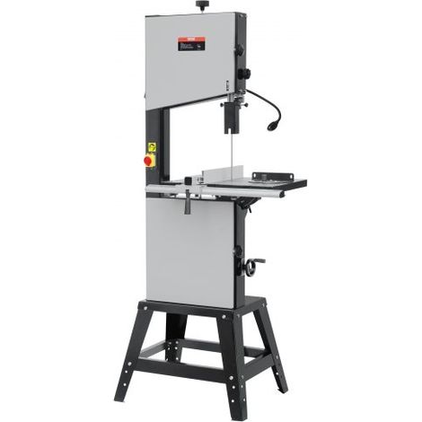 Scie à Ruban d'Établi avec Support, 340 mm, 440-846 tr/min, 1100 W, Hauteur de Coupe 330 mm, Lame Scie 2780 mm, avec Lampe de Travail, Guide Onglet, pour Travail Bois, Aluminium, Métal, Cuivre (1/3)