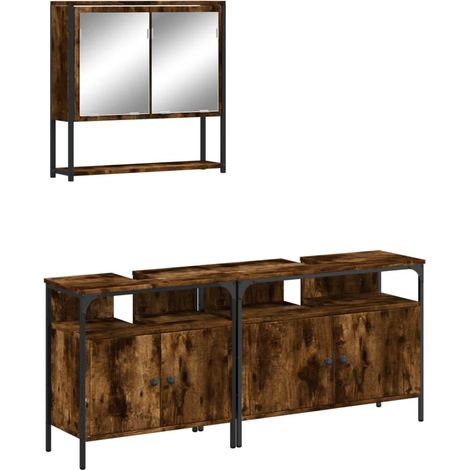 Maison Exclusive - 3-tlg. Badmöbel-Set Räuchereiche Holzwerkstoff